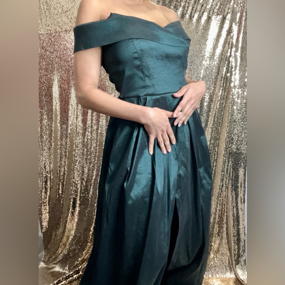 Green Off The Shoulder Matte Sateen Ball Gown